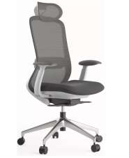 Kancelárska ergonomická stolička BESSEL s podhlavníkom — sieť, čierny plast, nosnosť 120 kg, tmavo sivá