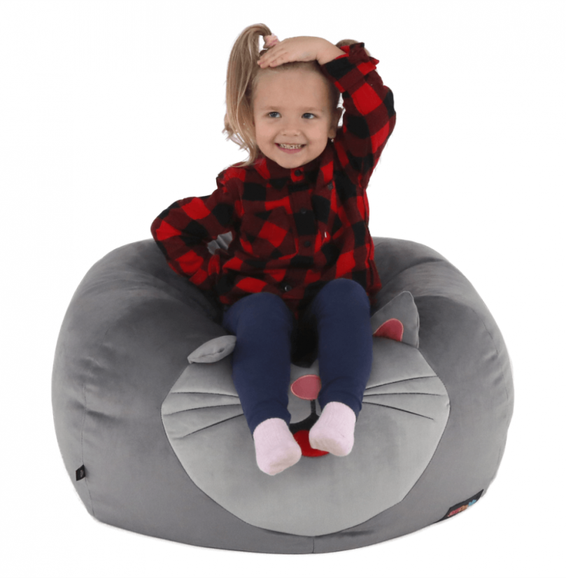 Detský sedací vak BABY s mačičkou — 60×45, sivá