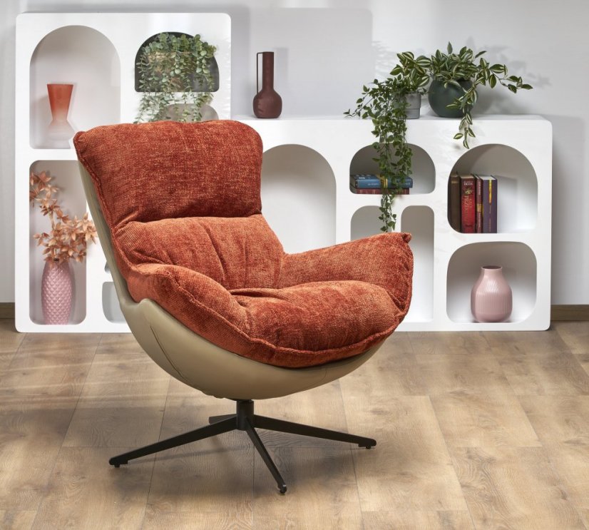 Designové kreslo LOBSTER — látka, ekokoža, škoricová