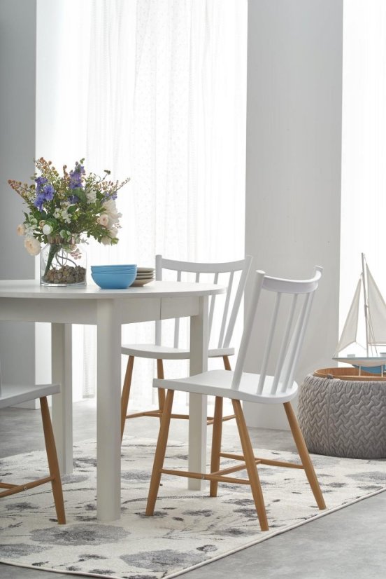 Jídelní kulatý rozkládací stůl RINGO – 102x102x76 (+40) dřevo, bílá Halmar