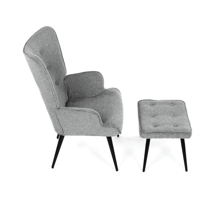 Luxusní relaxační křeslo NUVOLA s taburetem –  vodoodpudivá, sametová, šedá látka