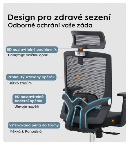 Kancelářská ergonomická židle FORLI — černá, nosnost 150 kg
