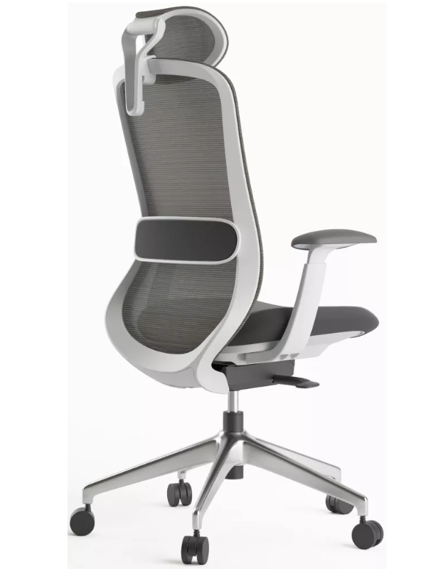 Kancelárska ergonomická stolička BESSEL s podhlavníkom — sieť, čierny plast, nosnosť 120 kg, tmavo sivá