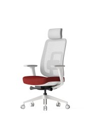 Ergonomická kancelárska stolička K42 WHITE SP – sieťovina/ čalúnená, červená