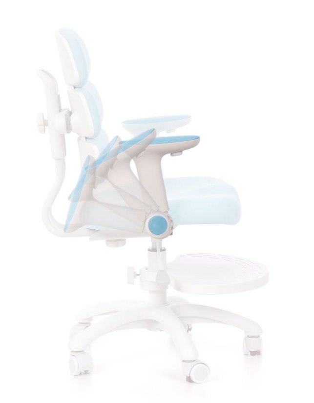 Detská rastúca stolička GRIDDY — látka, biela / modrá