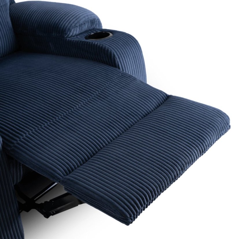 Kreslo TORRES Modrý manšestr – luxusný dizajn s držiakom na poháre