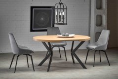 Jídelní kulatý rozkládací stůl PERONI –? 100x100x75 (+150) dřevo, zlatý dub, černá Halmar
