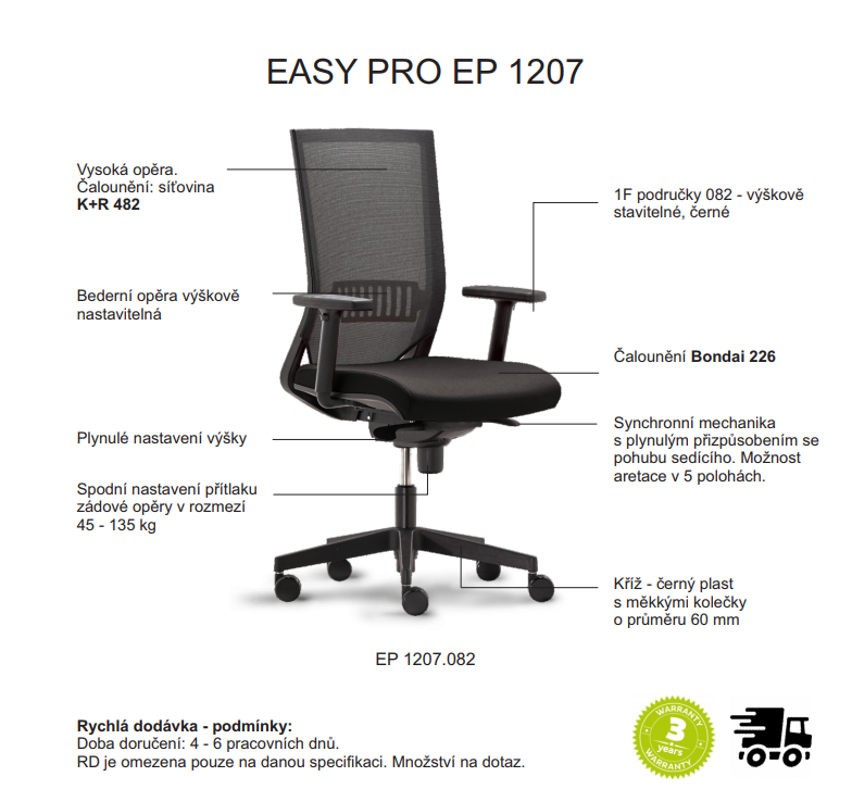 Kancelárska ergonomická stolička RIM EASY PRO EP 1207 – čierna