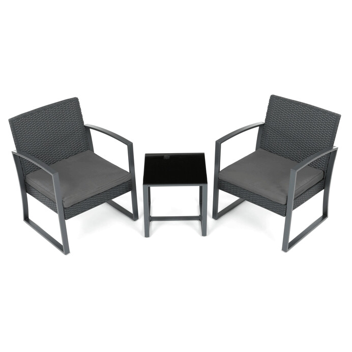 Záhradný set SIESTA 1+2 – sivý polyratan, sklenená doska