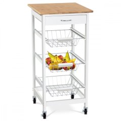 Servírovací stolek / regál, deska masiv bambus, MDF, bílý matný lak, pojezd Autronic