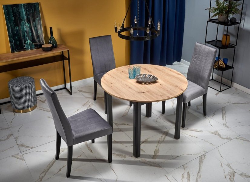 Jídelní kulatý rozkládací stůl RINGO – 102x102x76 (+40) dřevo, dub/černá Halmar