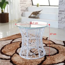 Zahradní stolek SALMAR — umělý ratan/sklo bílá Kondela