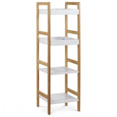 Regál, 4 police, masív bambus, prírodný odtieň, MDF, biely matný lak, nosn. 12 kg