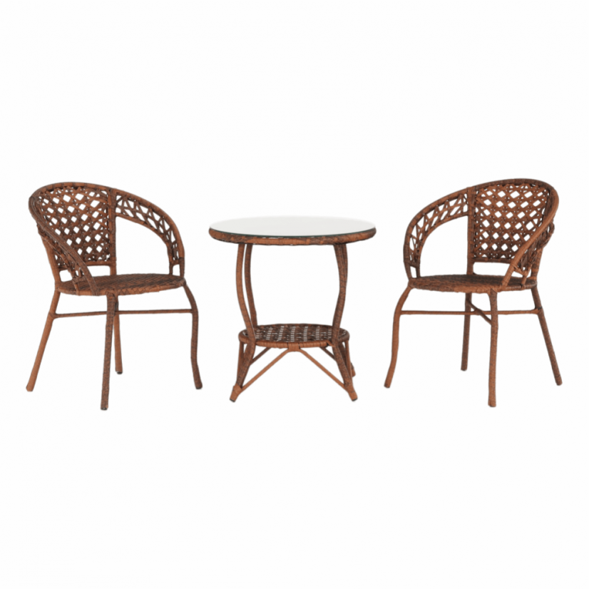 Zahradní set JARUB — ratan, sklo, hnědá Kondela