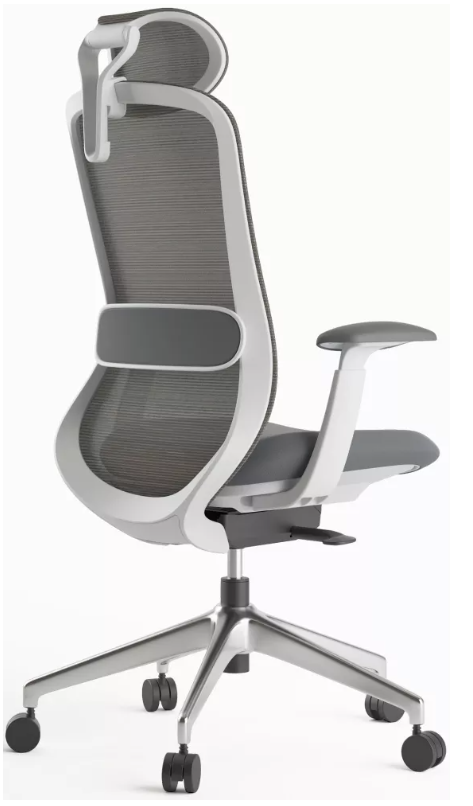 Kancelárska ergonomická stolička BESSEL s podhlavníkom — sieť, čierny plast, nosnosť 120 kg, tmavo sivá