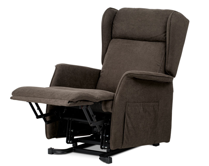 TV křeslo ušák SANDUR s elektrickým polohováním — hnědá látka, kov Autronic