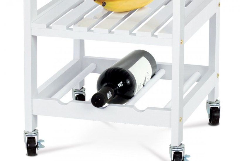 Servírovací stolek / regál, deska masiv bambus, MDF, bílý matný lak, pojezd Autronic