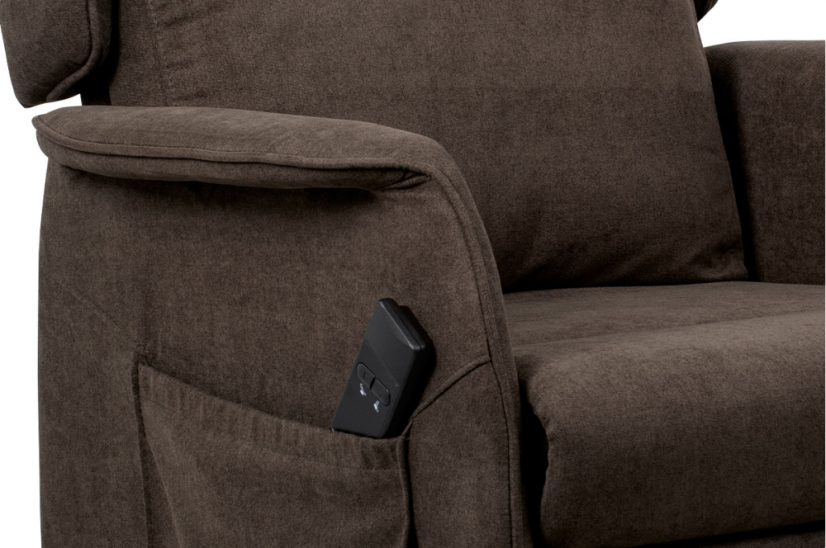 TV křeslo ušák SANDUR s elektrickým polohováním — hnědá látka, kov Autronic