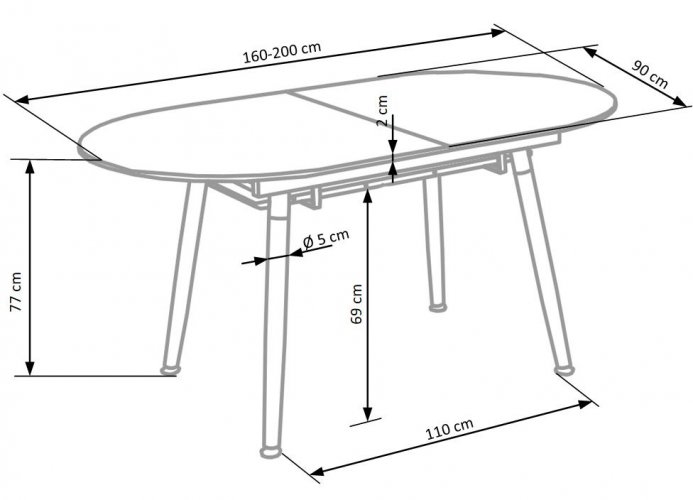 Jídelní kulatý rozkládací stůl CALIBER – 160x90x76 (40) dub sonoma, bílý
