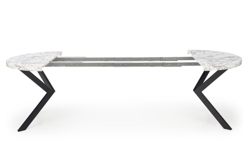 Jídelní kulatý rozkládací stůl PERONI – 100x100x75 (+150), dekor bílý mramor, černá Halmar