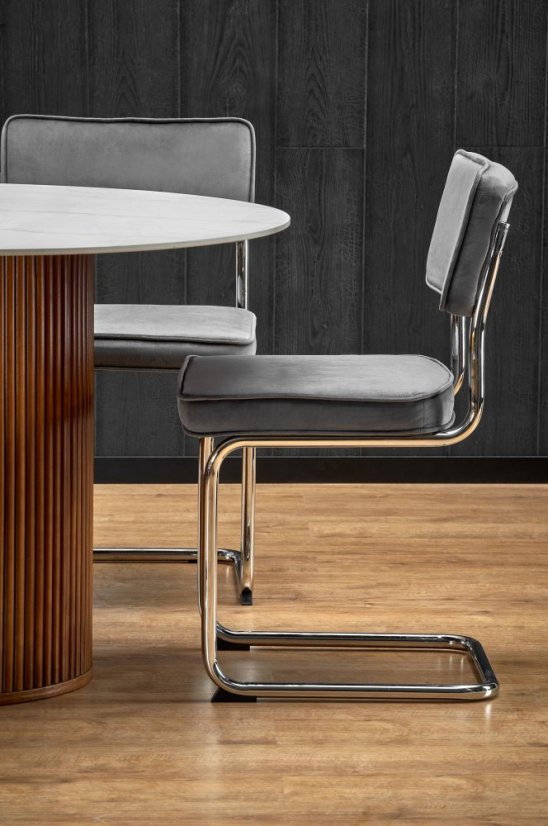 Jedálenská stolička VALDA — kov, látka, sivá