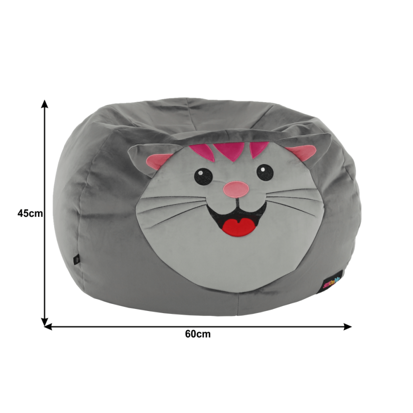 Detský sedací vak BABY s mačičkou — 60×45, sivá