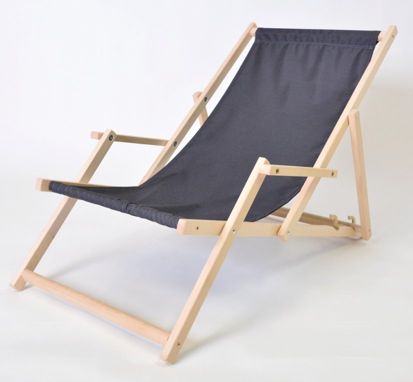 Bahama polyester S PODRUČKAMI lehátko dřevěné přírodní - GRAFIT