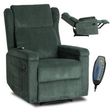 Masážne kreslo SEBASTIAN zo zeleného menčestru pre relax a komfort