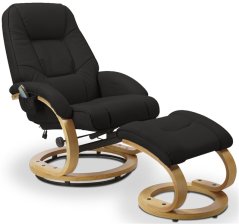 Masážní polohovací křeslo s vyhříváním MATADOR — ohýbané dřevo/ekokůže, černá Halmar