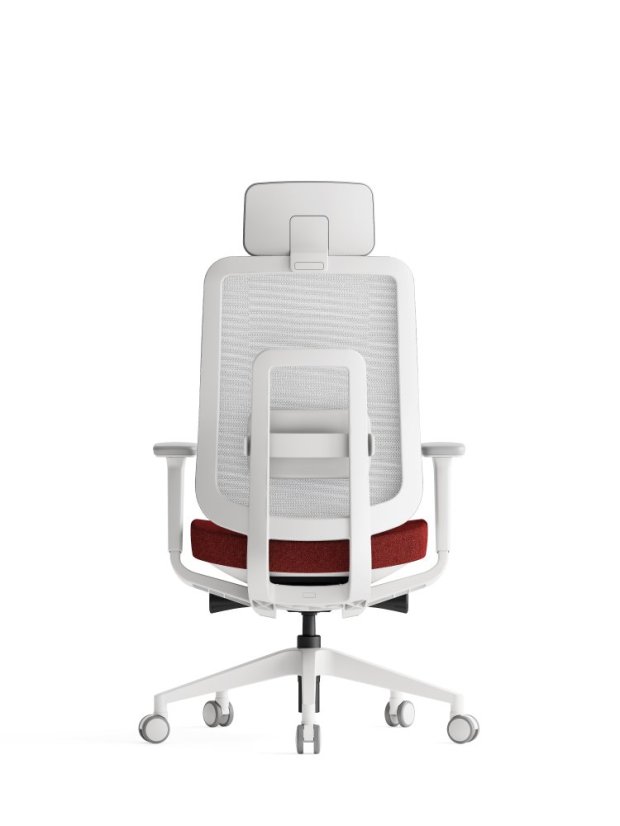 Ergonomická kancelárska stolička K42 WHITE SP – sieťovina/ čalúnená, červená