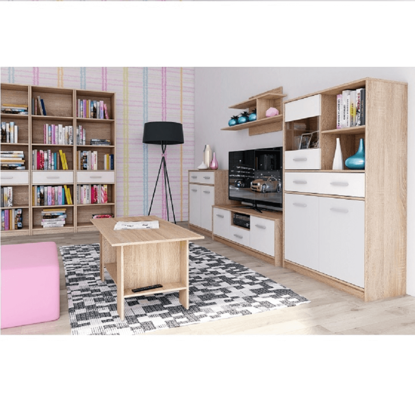 TV stolek TEYO — 123x38x42, dub sonoma, bílá Kondela