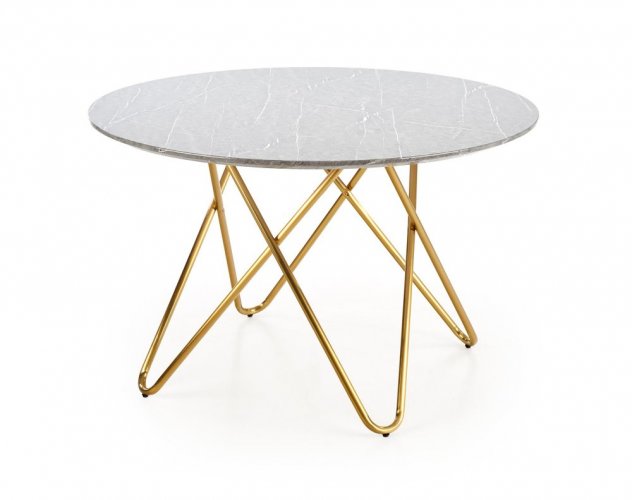 Jídelní kulatý stůl BONELLO — průměr 120 cm, dekor šedý mramor / zlatá