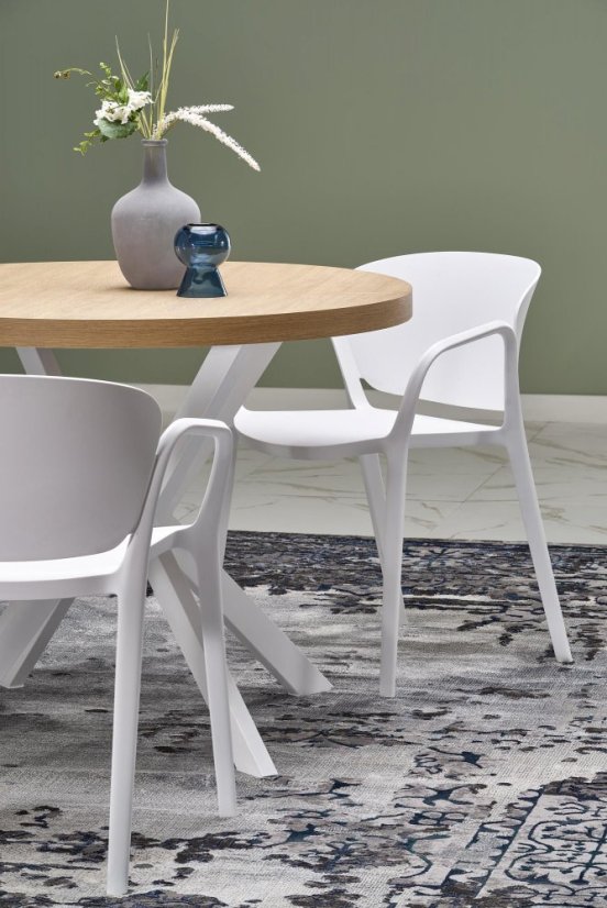 Jídelní kulatý rozkládací stůl PERONI –⁠ 100x100x75 (+150) dřevo, zlatý dub, bílá