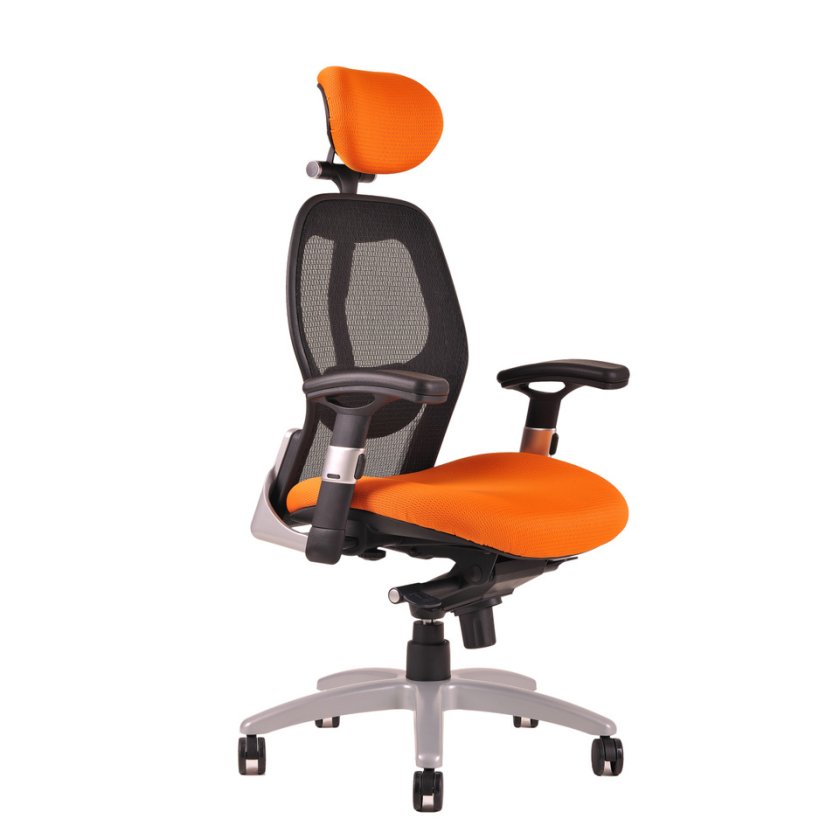 Ergonomická kancelárska stolička na kolieskach SATURN – s podrúčkami, viac farieb - Čalúnenie Saturn: NET oranžová