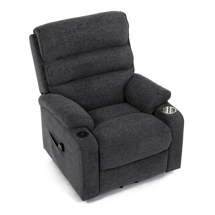 Relaxační křeslo s elektrickým polohováním HOMER - látka, šedá