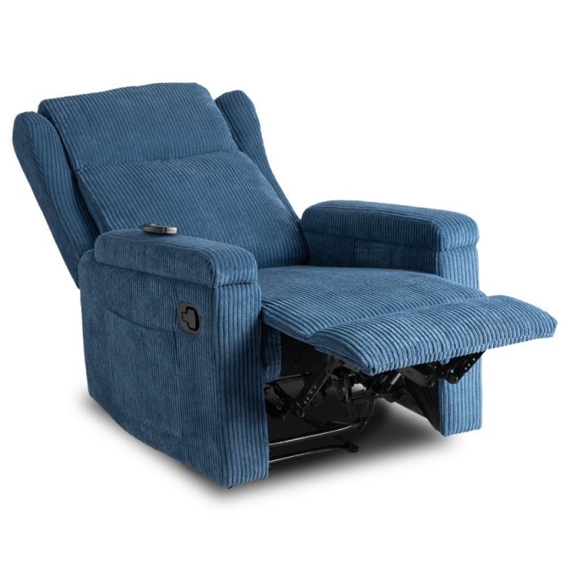 Luxusné masážne kreslo SEBASTIAN z modrého manšestru