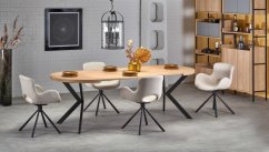 Jídelní kulatý rozkládací stůl PERONI –? 100x100x75 (+150) dřevo, zlatý dub, černá Halmar