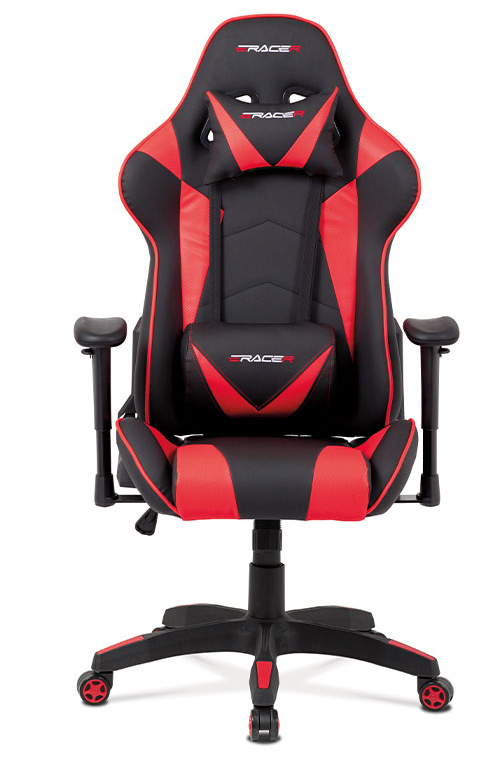 Herní židle ERACER F03 – umělá kůže, černá/červená, nosnost 130 kg