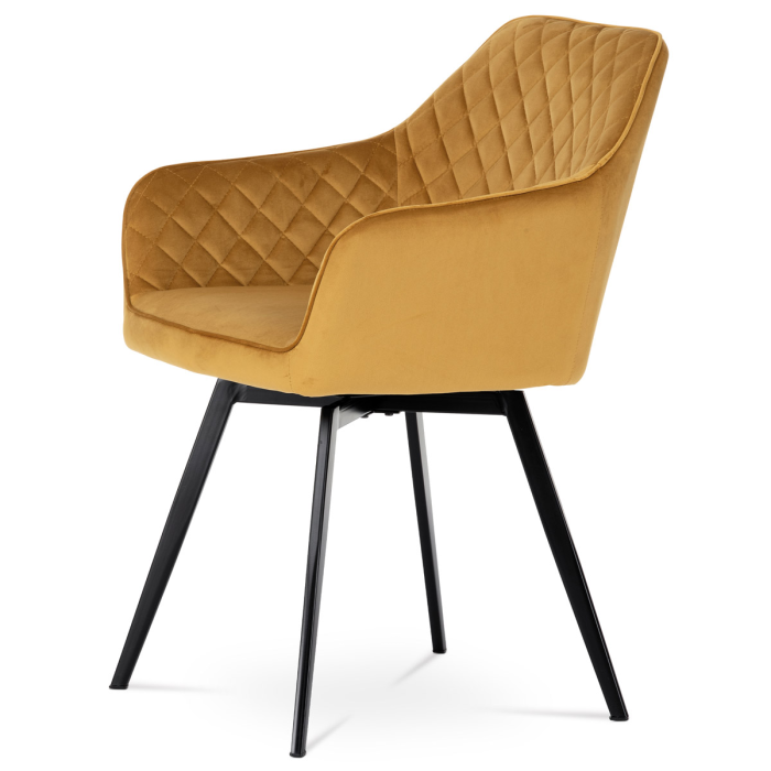 Jedálenské otočné kresielko YELD — kov, látka, žltá