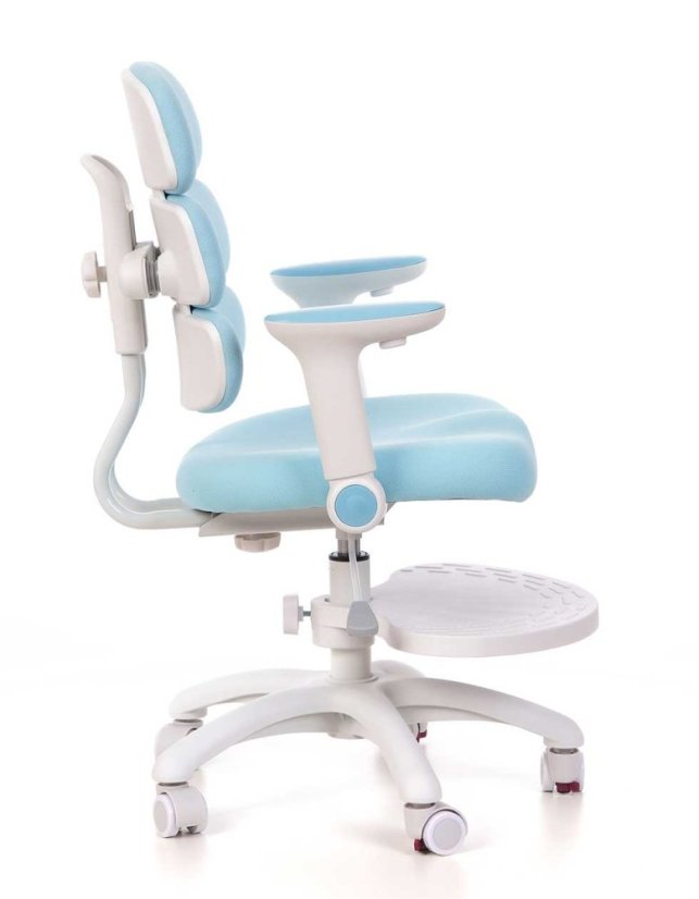 Detská rastúca stolička GRIDDY — látka, biela / modrá