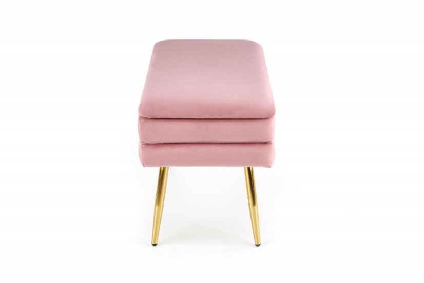 Taburet VELVA s úložným priestorom - kov, látka, zlatá/ružová