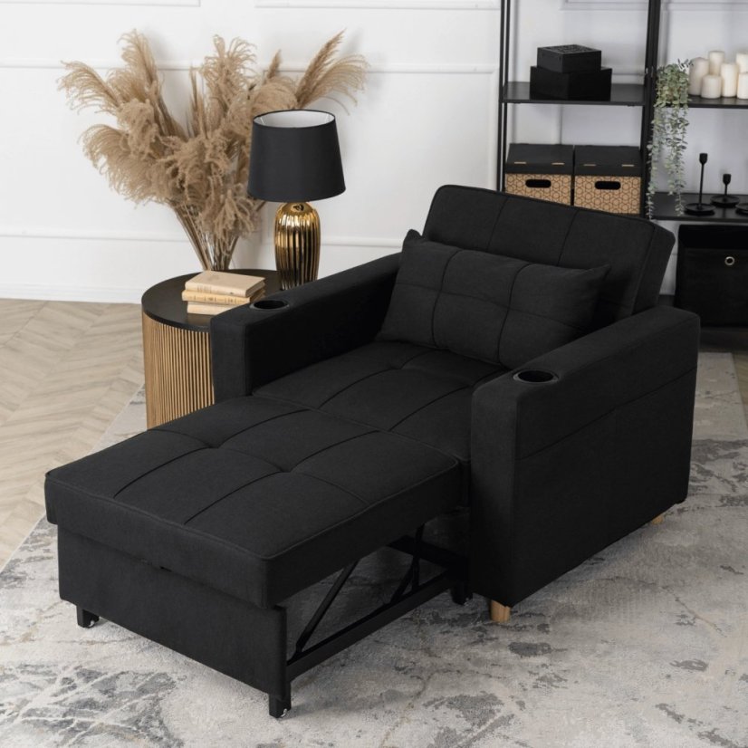 Elegantné ergonomické kreslo SOLOR v čiernej farbe - s držiakom na pitie