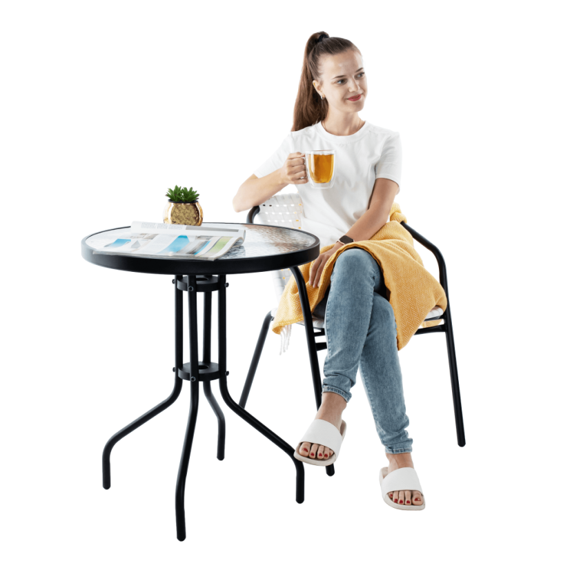 Zahradní židle BERGOLA — kov, plast, černá / bílá Kondela