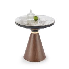 Konferenční stolek GENESIS S — keramika, kov, dekor bílý mramor / ořech Halmar