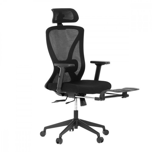 Kancelářská ergonomická židle MAINE s opěrkou na nohy — síť, černá