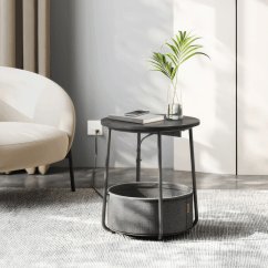 Odkládací stolek FLOW s USB a zásuvkou – černý MDF, 45x45x50cm Autronic