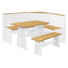 Jídelní rohová sestava PAX — masiv borovice, bílá/medová IDEA nábytek