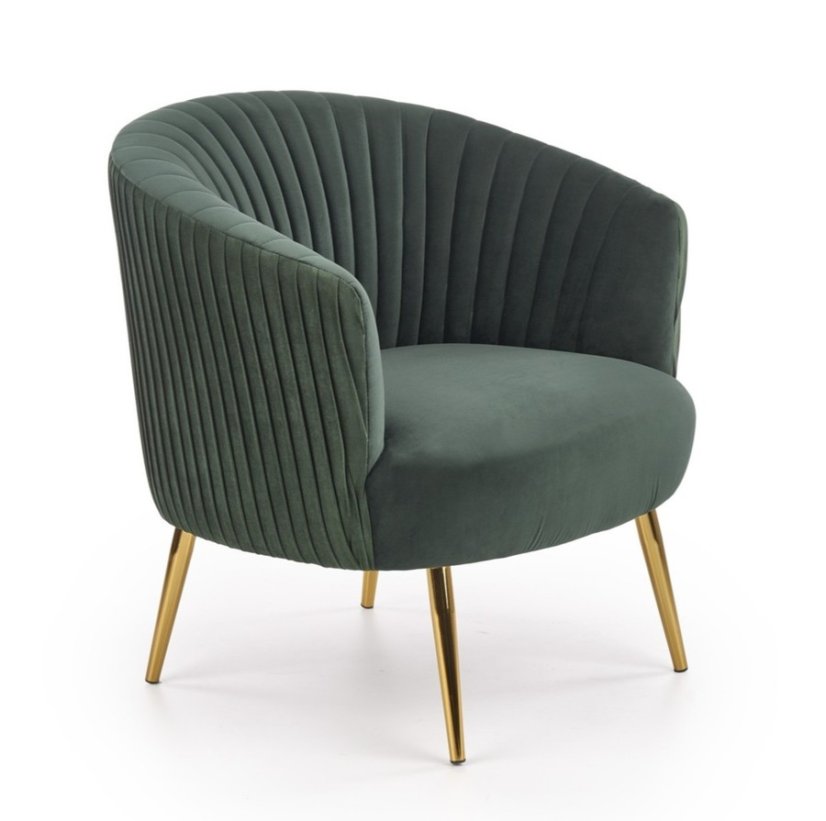 Designové křeslo CROWN — kov, látka, zelená Halmar