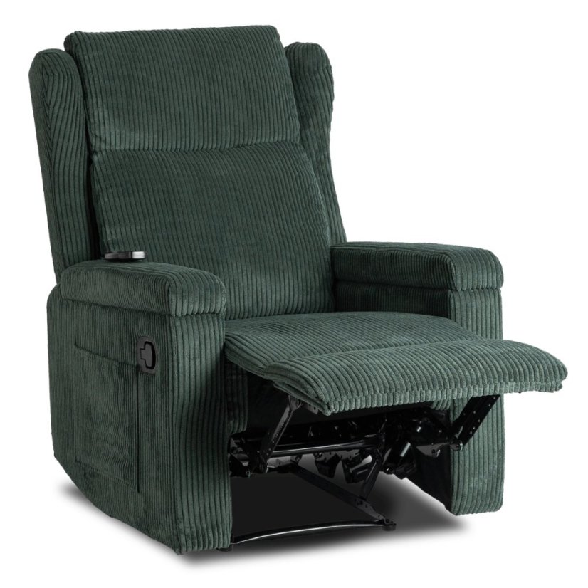 Masážne kreslo SEBASTIAN zo zeleného menčestru pre relax a komfort