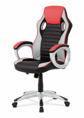 Herní židle na kolečkách Autronic KA-V507 – s područkami, ekokůže,  červená/šedá/černá